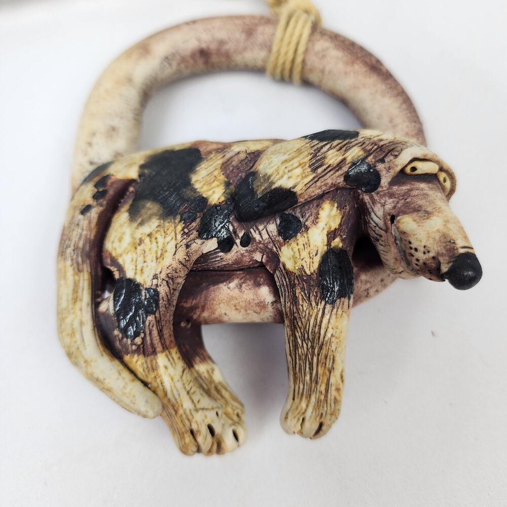 Wild Earth Stoneware Dog Wall Hanging Macrame – Handmade Ring Sculpture – 1983